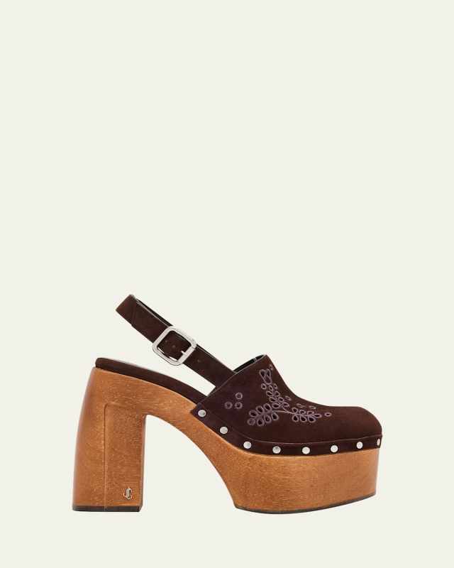 Alida Embroidered Suede Platform Clogs